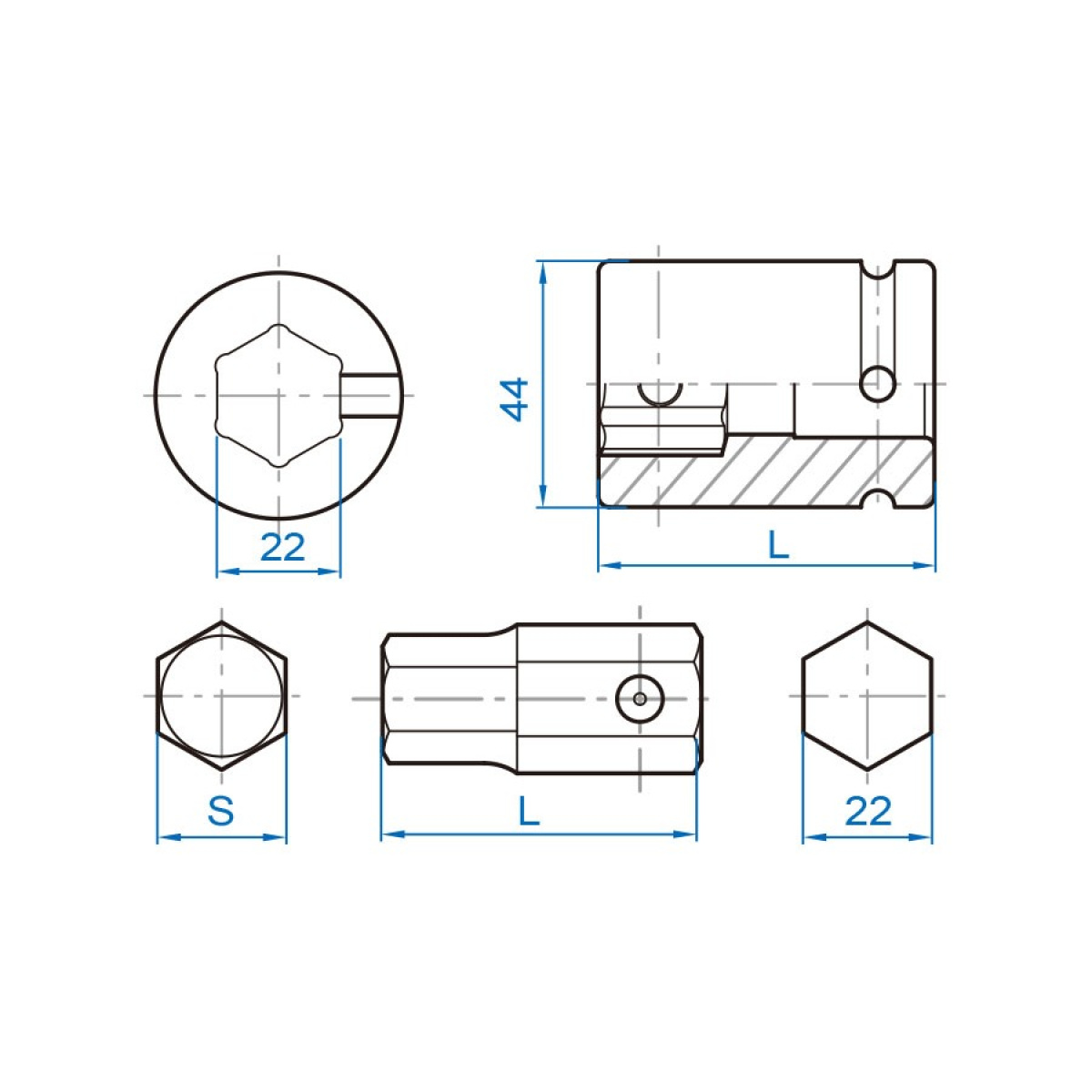 3/4 držák bitů zástrčných CrMo, 22 mm