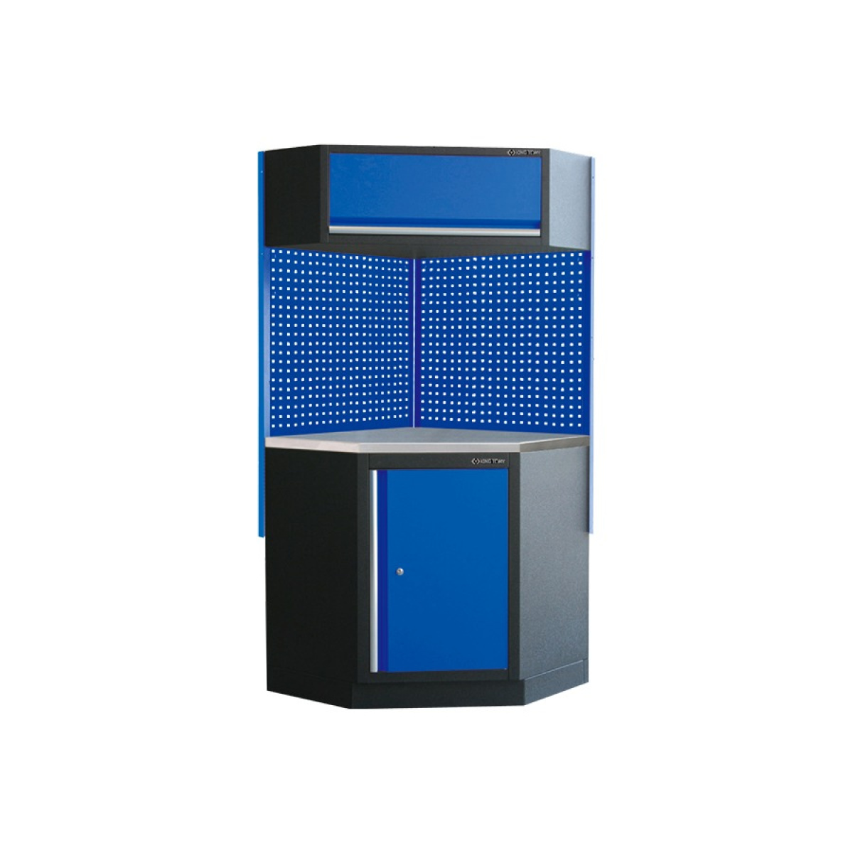 Sada rohového dílenského nábytku s kovovou deskou (modrý)