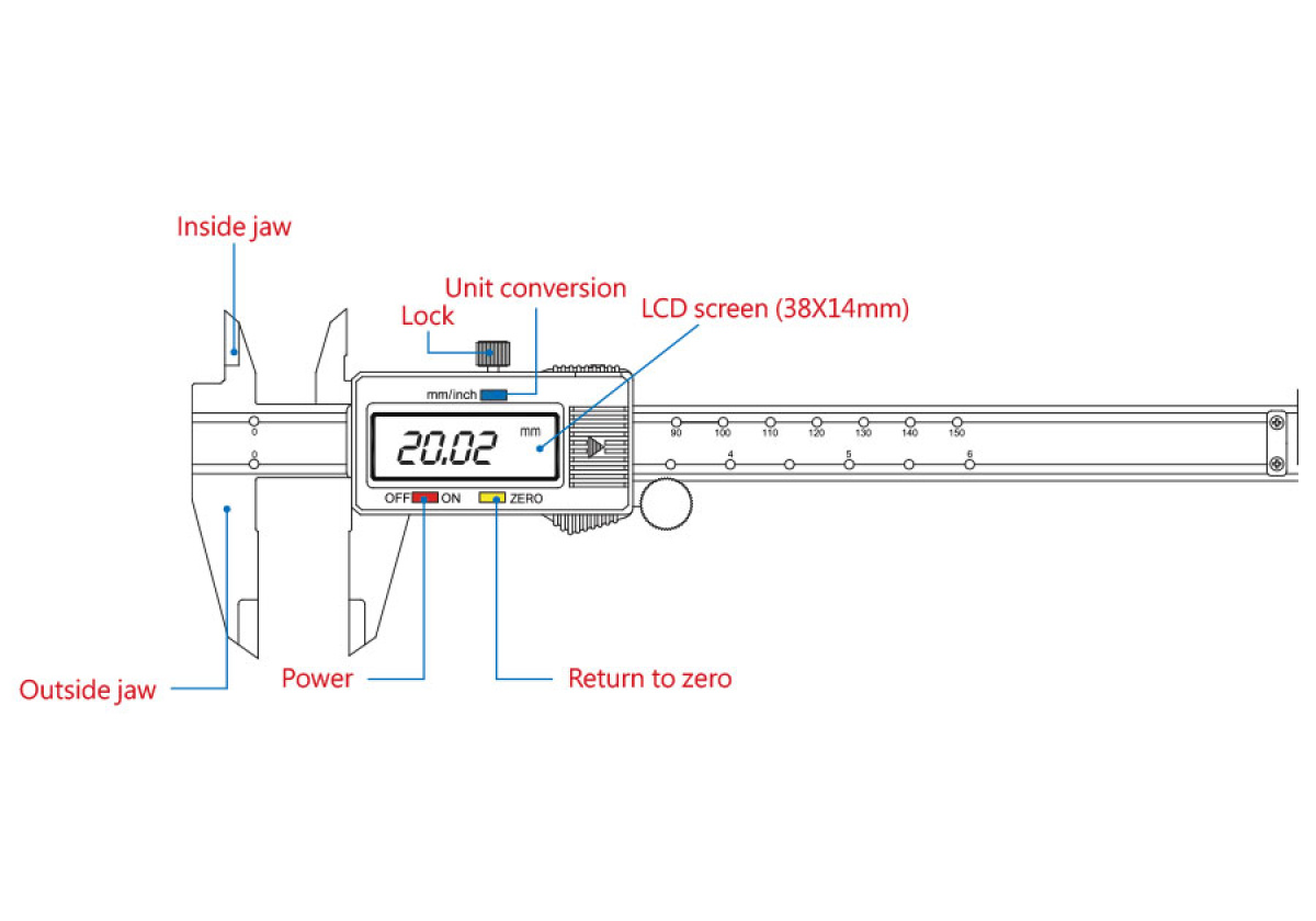 Měřítko posuvné digitální, max. 200 mm, 0,01