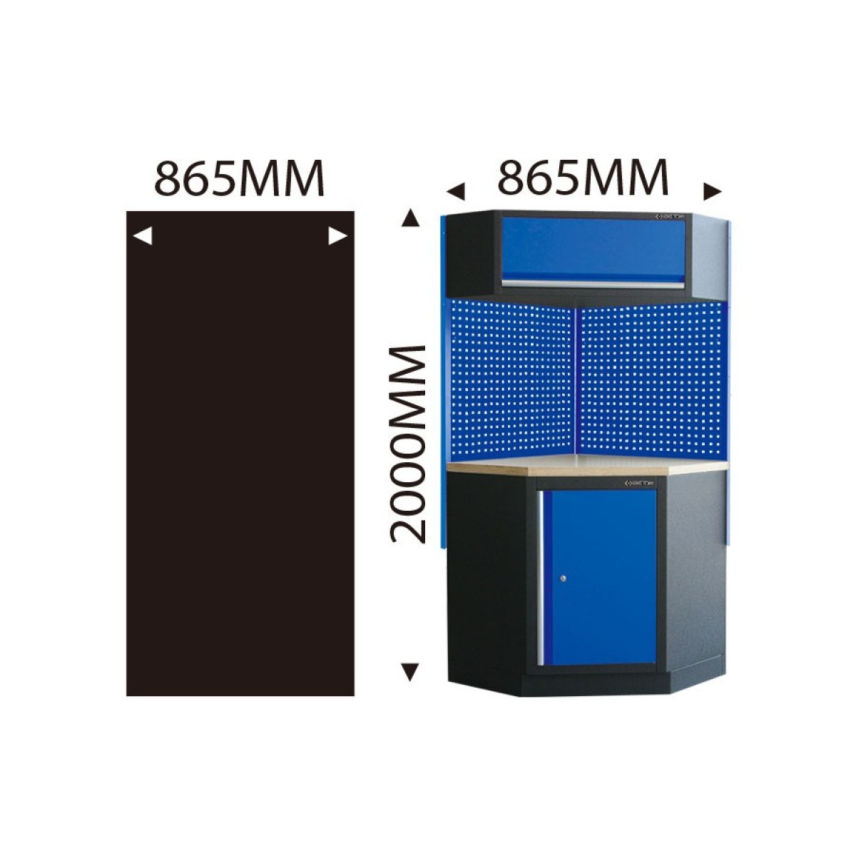 Sada rohového dílenského nábytku s dřevěnou deskou (modrý)