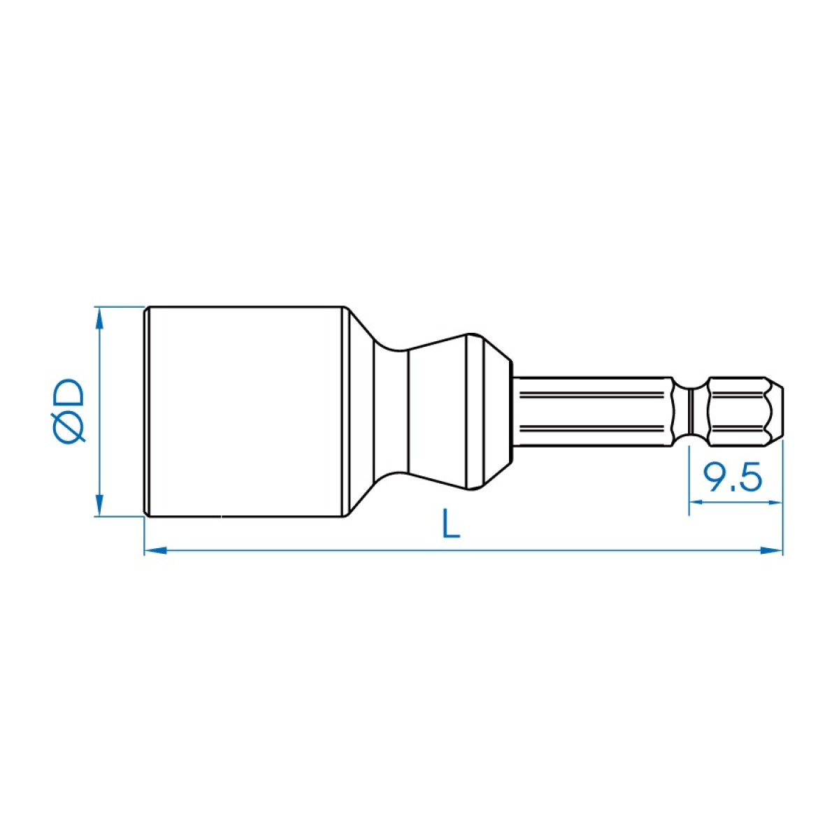 Hlavice na závitové tyče 5mm, 6 hran 1/4 L 66mm (rozsah 4,6 - 5,0mm)