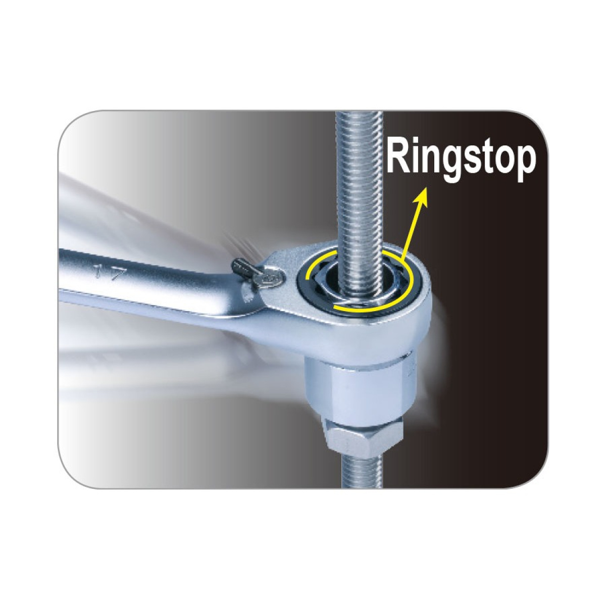 Klíč ráčnový s přepínací páčkou a ringstop 191 x  14mm