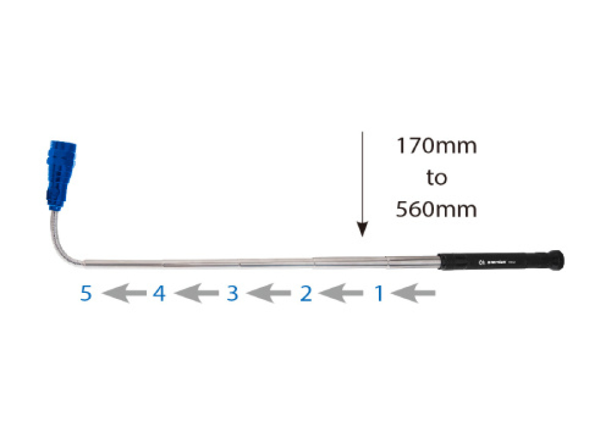 Svítilna kovová teleskopická s magnetem, flexibilní, L 170-560 mm