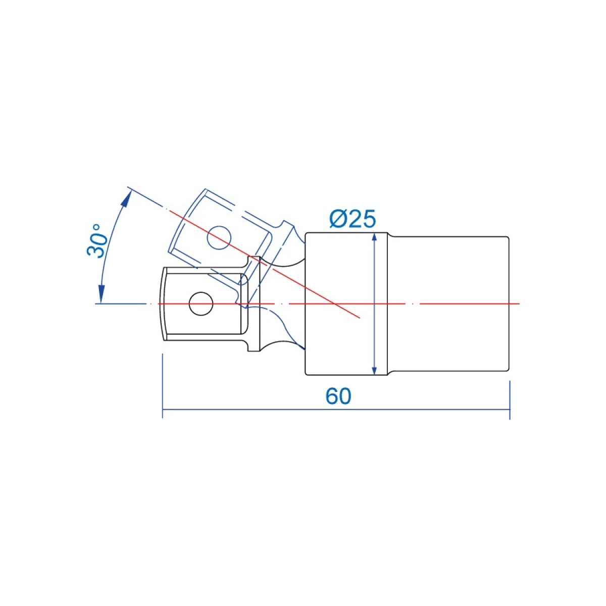 1/2 kardan univerzální, L 60 mm, výkyv 30 st.