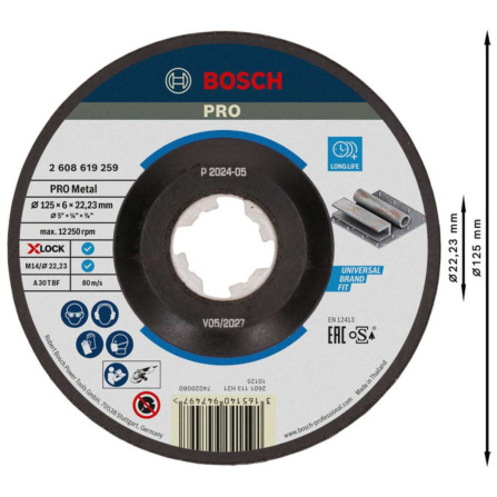 Kotouč hrubovací profilovaný Bosch PRO Metal X-LOCK 125×6×22,23 A 30 TBF 2608619259 - 5 Kotouč hrubovací profilovaný Bosch PRO Metal X-LOCK 125×6×22,23 A 30 TBF 2608619259 - 5