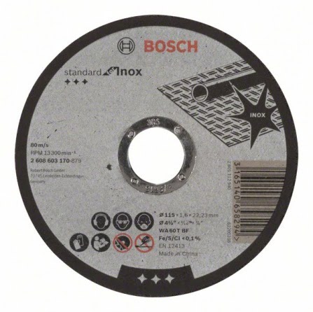 Dělicí kotouč rovný Bosch Standard for Inox WA 60 T BF, 115 mm, 22,23 mm, 1,6 mm