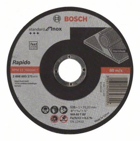 Dělicí kotouč rovný Bosch Standard for Inox - Rapido WA 60 T BF, 125 mm, 22,23 mm, 1,0 mm