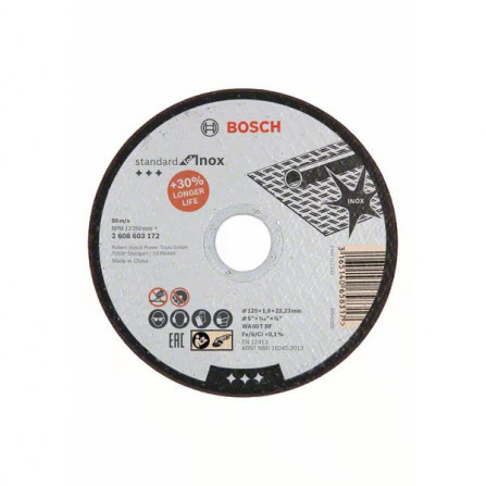 Dělící kotouč rovný Bosch Standard for Inox - WA 60 T BF, 125 mm, 22,23 mm, 1,6 mm