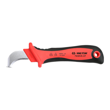 Nůž elektrikářský s patkou na zahnuté kabely VDE L 190 mm King Tony 7939VE-07