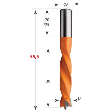 Vrták kolíkovací neprůchozí D5x30 S=8x20 L55,5 P