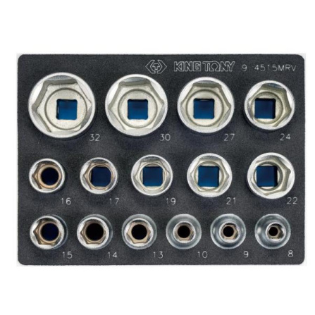 Sada nástrčných hlavic King Tony 1/2 CrV 6 hran 15 ks 8 - 32 mm 9-4515MRV