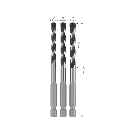 Sada vrtáků Bosch PRO HEX-5 3ks 2608707006 - 5 Sada vrtáků Bosch PRO HEX-5 3ks 2608707006 - 5