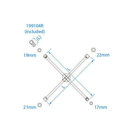 Klíč nástrčný křížový na kola s adaptérem 1/2 17, 19, 21, 22 mm King Tony 19911722 - 3