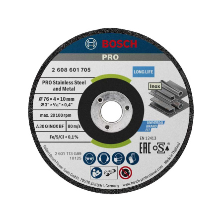 Brusný kotouč Bosch PRO Stainless Steel and Metal 76x4x10 mm 2 ks 2608601705