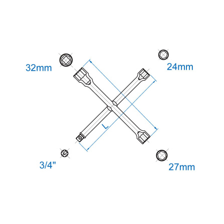 Klíč nástrčný křížový na kola s adaptérem 3/4 24, 27, 32 mm King Tony 19932427 - 2