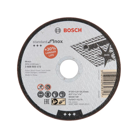 Dělící kotouč rovný Bosch Standard for Inox - WA 60 T BF, 125 mm, 22,23 mm, 1,6 mm 2608603172