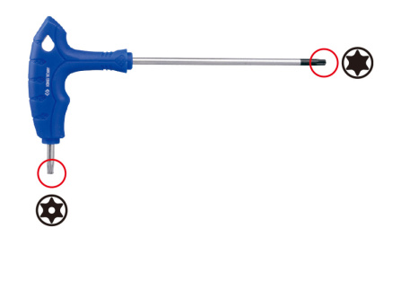 Klíč L zástrčný s rukojetí TORX s otvorem T10 x 100mm Klíč L zástrčný s rukojetí TORX s otvorem T10 x 100mm