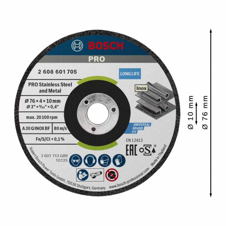 Brusný kotouč Bosch PRO Stainless Steel and Metal 76x4x10 mm  1 ks 2608601705 - 5