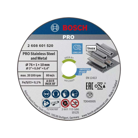 Řezný kotouč Bosch PRO Stainless steel and metal 76x1x10 mm 5 ks 2608601520