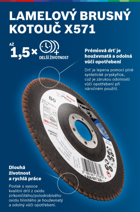 Kotouč brusný lamelový 115mm, BFM, zrno 60, 22,23 Kotouč brusný lamelový 115mm, BFM, zrno 60, 22,23