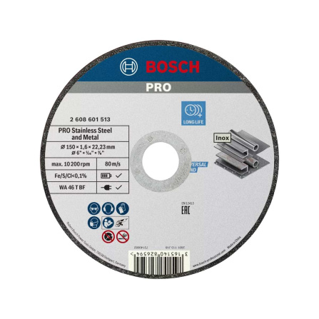 Dělicí kotouč rovný Bosch PRO Stainless Steel and Metal WA 46 T BF, 150 mm, 1,6 mm 2608601513