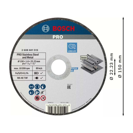 Dělicí kotouč rovný Bosch PRO Stainless Steel and Metal WA 46 T BF, 150 mm, 1,6 mm 2608601513 - 4