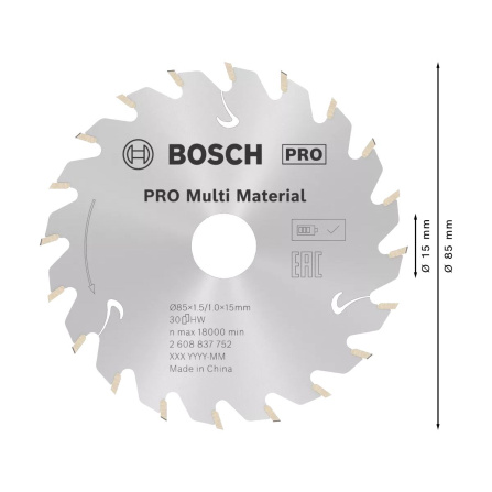 Kotouč pilový Bosch PRO Multi Material 85x15x1,5/1,0x30T 2608837752 - 3