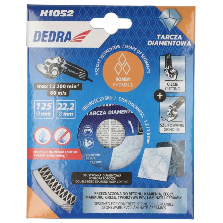 Diamantový dělicí kotouč kosočtverce 125 mm Dedra H1052 - 2