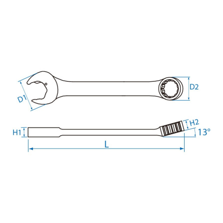 Klíč očkoplochý s ráčnou ve vidlici 13 mm