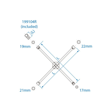 Klíč na kola křížový, 17, 19, 21, 22 mm + 1/2 adaptér