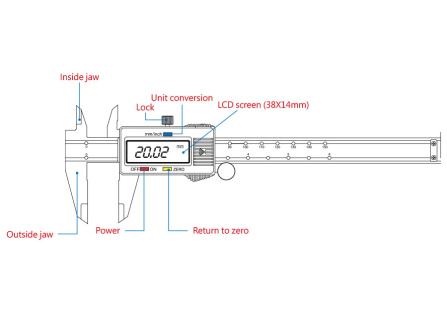 Měřítko posuvné digitální, max. 200 mm, 0,01