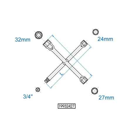 Klíč na kola křížový, 24, 27, 32 mm, 3/4