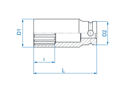 1/2'' hlavice nástrčná tenkostěnná CrMo 12 hran 9mm L 78mm