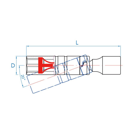 3/8 hlavice na svíčky s kloubem, 12 hran, kovový klip, 14mm x 155mm