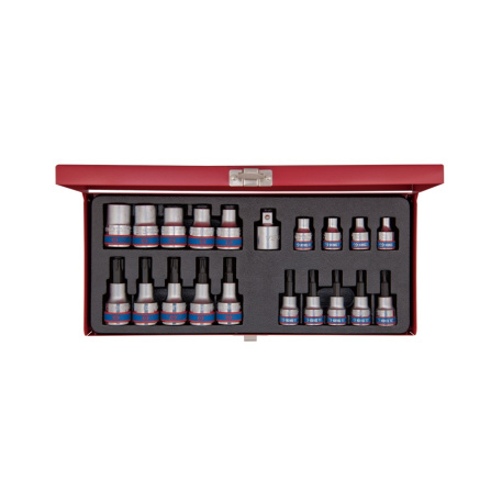 3/8+1/2 sada E6 - E20, T10 - T55, plech. pouzdro, 20 ks, metrická