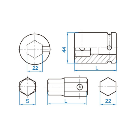 22 mm bit zástrčný CrMo, INBUS 19 mm 