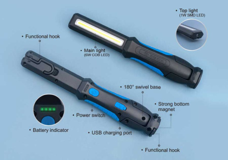 Lampa 6W COB LED a 1W SMD LED horní světlo, USB-C