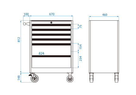 Vozík dílenský, 8 šuplíků, červený, VxŠxH/812x670x460mm
