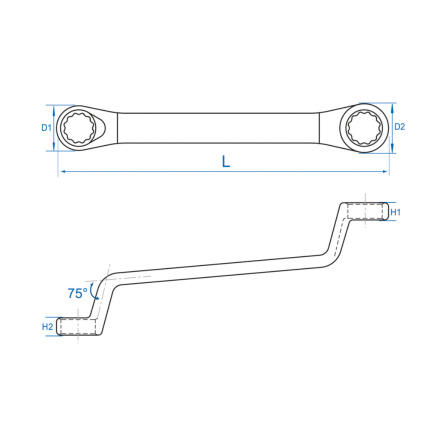 Klíč očkový vyhnutý 75 st. 25x28 mm