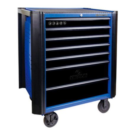Montážní vozík s chrániči, 7 šuplíků, (bez výbavy), modro-černý