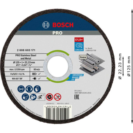 Dělicí kotouč rovný Bosch PRO Stainless Steel and Metal 125 mm 2608603171 - 4 Dělicí kotouč rovný Bosch PRO Stainless Steel and Metal 125 mm 2608603171 - 4