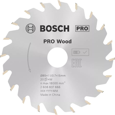 Pilový kotouč pro akumulátorové pily Bosch PRO Wood Cordeless 85x15x1,1/0,7x20T 2608837666
