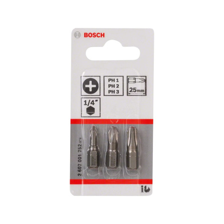 Sada oboustranných křiožvých bitů PH 3 ks 25 mm Bosch 2607001752 - 2