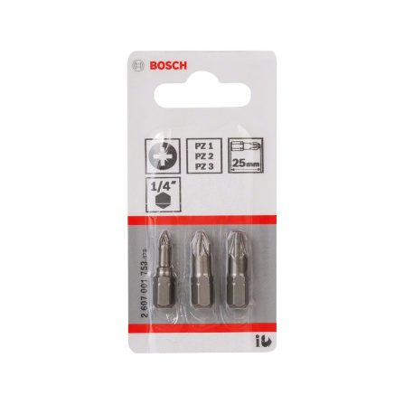 Sada křiožvých bitů PZ 3 ks 25 mm Bosch 2607001753 - 2