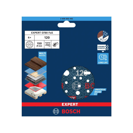 Brusný kotouč Bosch Expert O780 s fólií 6 ks 150 mm P120 2608902442 - 2
