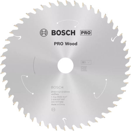 Pilový kotouč pro aku pily Bosch PRO Wood Cordeless 165x20x1,5/1,0x48T 2608837687