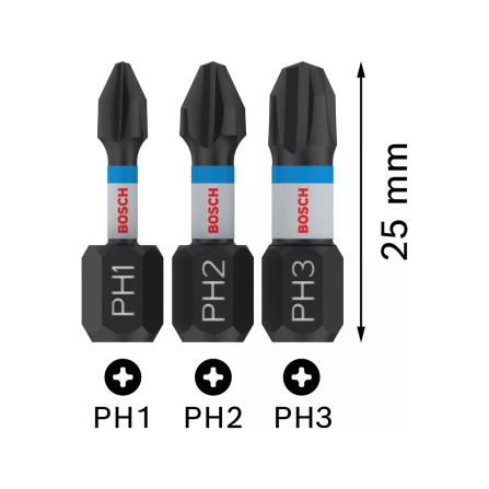 Sada křížových bitů PH Bosch PRO Impact 3 ks 25 mm 2608522470 - 4