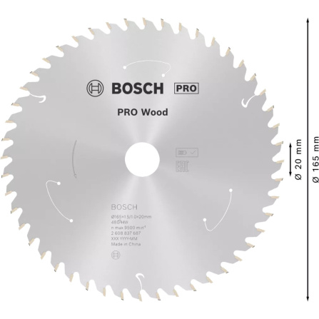 Pilový kotouč pro aku pily Bosch PRO Wood Cordeless 165x20x1,5/1,0x48T 2608837687 - 5