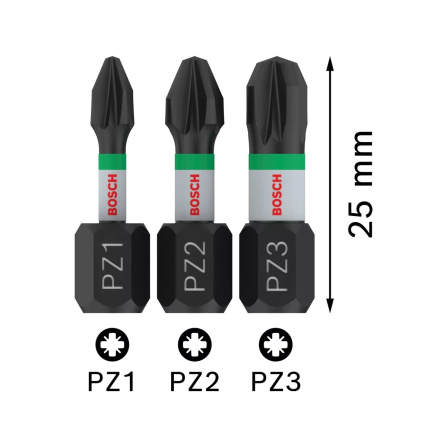 Sada oboustranných křížových bitů PZ Bosch PRO Impact 3 ks 25 mm 2608522471 - 3