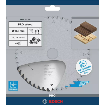 Pilový kotouč pro aku pily Bosch PRO Wood Cordeless 165x20x1,5/1,0x48T 2608837687 - 7